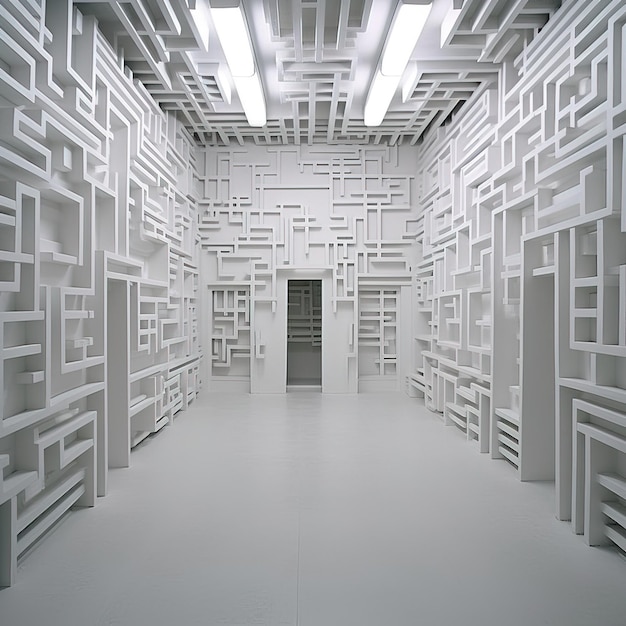 duży korytarz z białymi drzwiami otoczonymi białą ramą