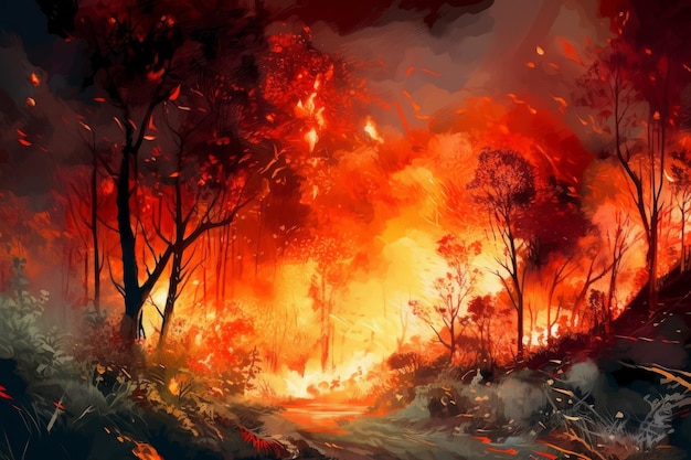 Duży las pożarowy Płomień natury