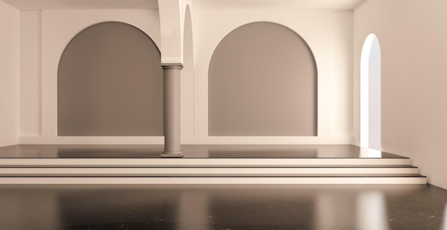 Duży luksusowy nowoczesny minimalistyczny jasny wystrój pokoju makieta ilustracja renderowania 3D