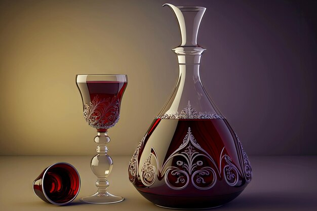 Zdjęcie duży pojemnik na wino w formie karafki z kieliszkiem do wina