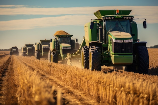 Duży, potężny traktor wiejski poruszający się po plantacjach pszenicy w celu uzyskania wysokiej wydajności zbiorów Generacyjna sztuczna inteligencja