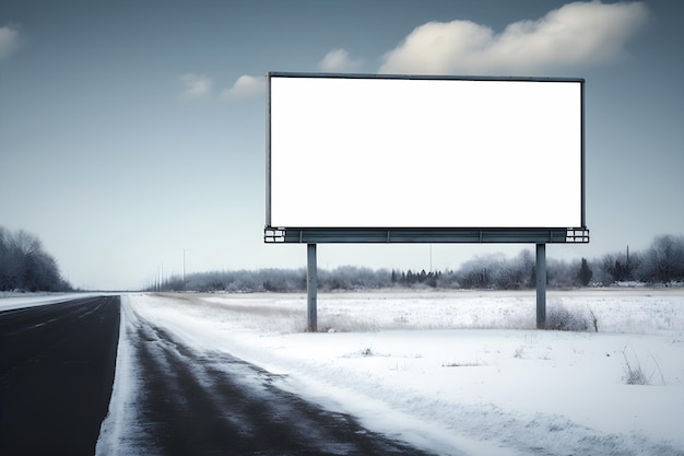 Duży pusty billboard odkryty szablon z białą kopią miejsca Zimowy śnieg
