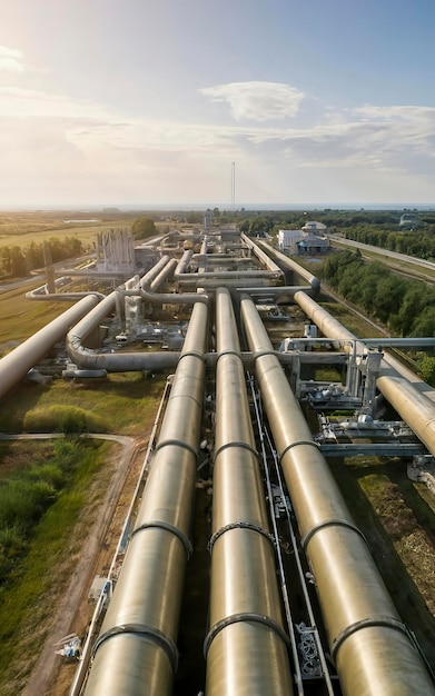 Duży rurociąg naftowy i rurociąg gazowy w procesie rafinacji ropy naftowej i przemieszczania ropy i gazu
