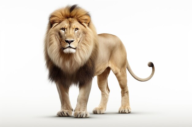 Duży samiec lwa stojący na białym tle ilustracja 3D z boku