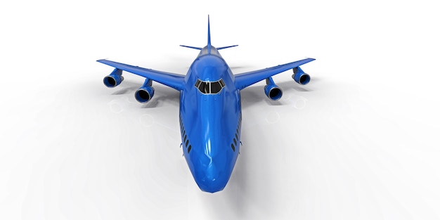 Duży samolot pasażerski o dużej pojemności do długich lotów transatlantyckich Niebieski na białym tle