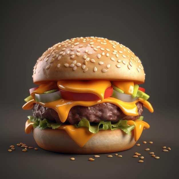Duży smaczny cheeseburger na ciemnym tle Generatywne Ai