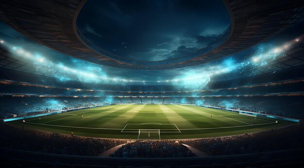 Zdjęcie duży stadion piłkarski z boiskiem do piłki nożnej generującym sztuczną inteligencję