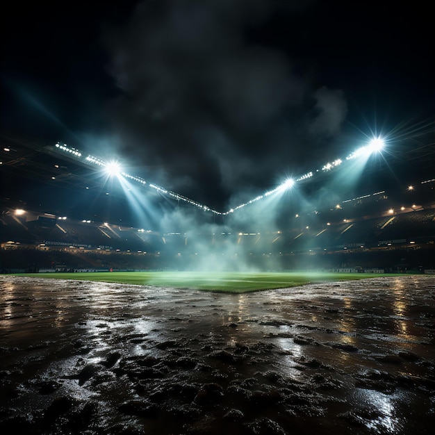 Duży stadion z zielonym polem do gry w piłkę nożną