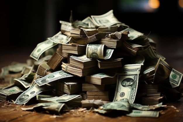 Zdjęcie duży stos amerykańskich banknotów dolara duża rozdzielczość dla biznesu finansowania wiadomości tła