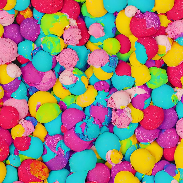 Duży stos kolorowych cukierków jest pokazany ze słowem lody.