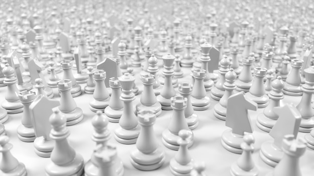 Duży tłum białych szachów w ilustracji 3d