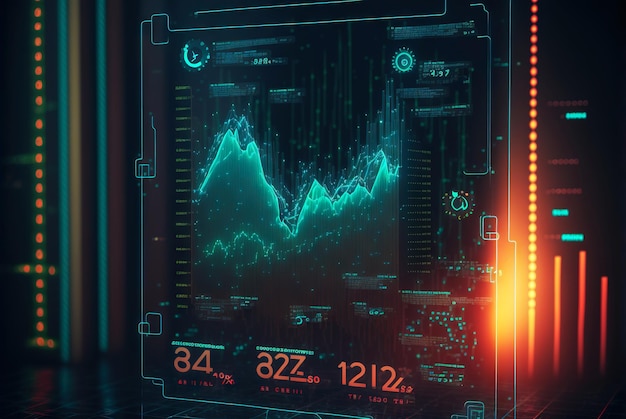 Duży wykres danych Skomplikowana reprezentacja danych Futurystyczny ekran informacyjny HUD Generacyjna sztuczna inteligencja