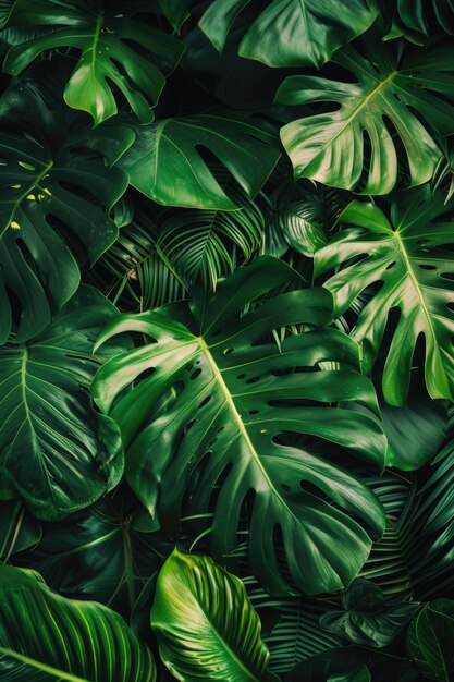 Duży wzór zielonych liści tropikalnych
