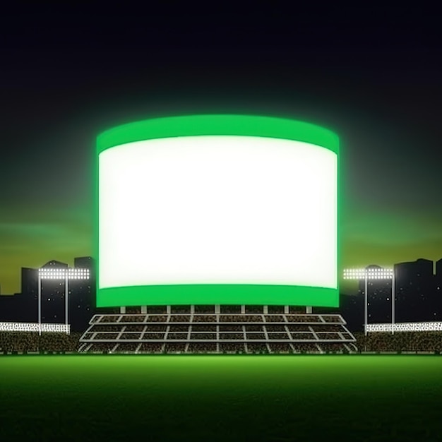 Duży zielony ekran ledowy z białym ekranem na środku stadionu.