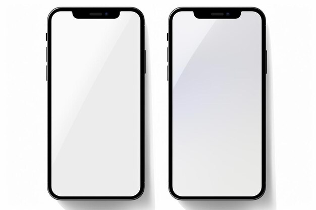dwa czarno-białe iPhone'y obok siebie na białym tle