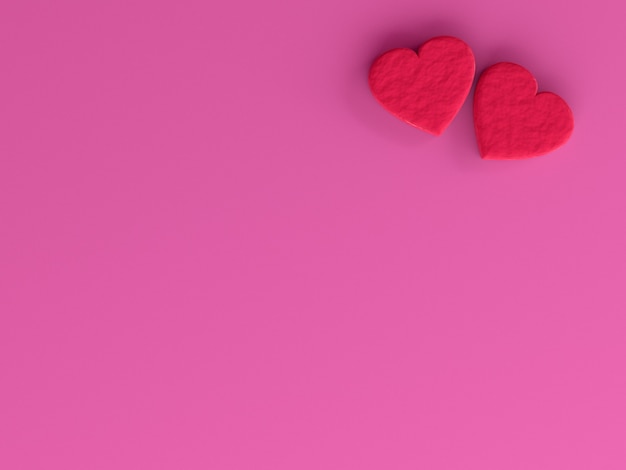 Dwa czerwona sercowata czekolada na różowej podłoga, 3D rendering.