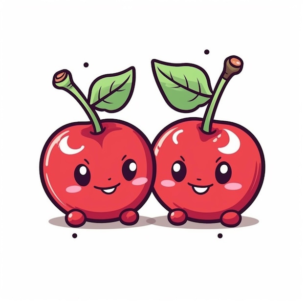 Dwa czerwone jabłka z zielonymi liśćmi na głowach.