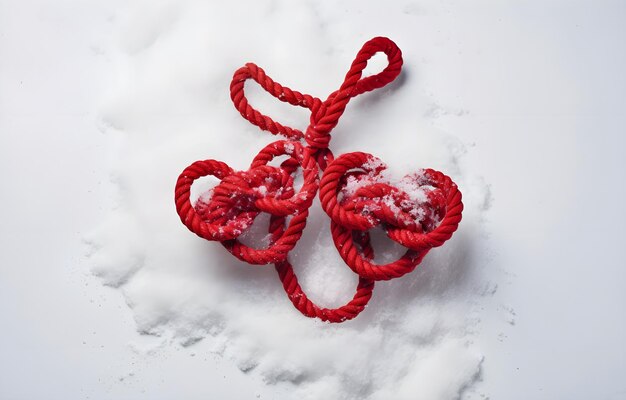 Zdjęcie dwa czerwone kształty serc na szarym śnieżnym tle