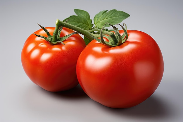 Dwa doskonałe dojrzałe świeże pomidory na szarym tle