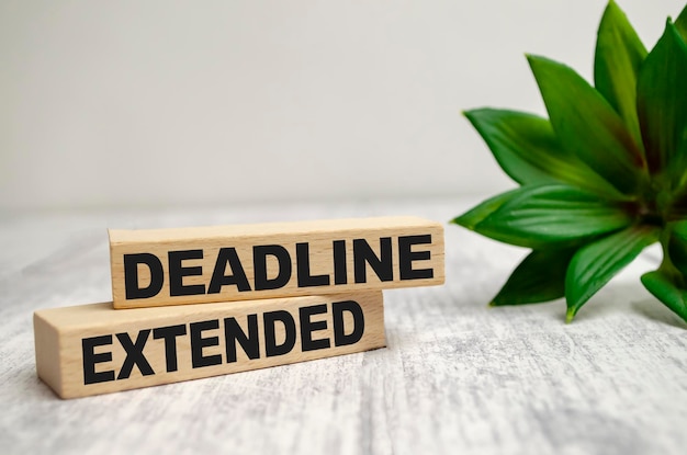 Dwa drewniane klocki z napisem DEADLINE EXTENDED