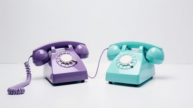 Dwa fioletowe i niebieskie telefony są ze sobą połączone.