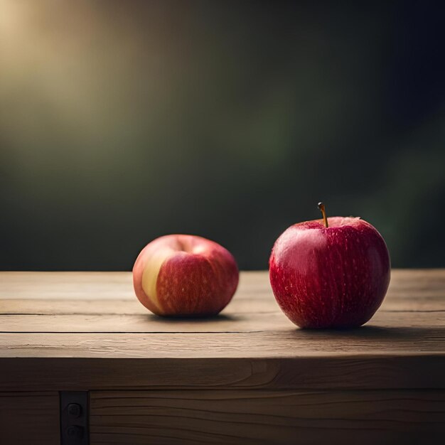 dwa jabłka na stole, z których jedno ma czerwony znak.