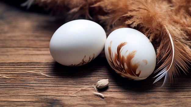 Zdjęcie dwa jajka z piórkiem z boku i napisem 