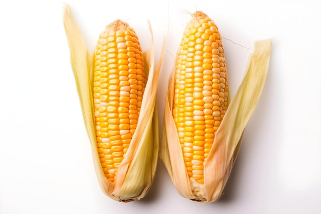 Dwa kłosy kukurydzy na białym tle
