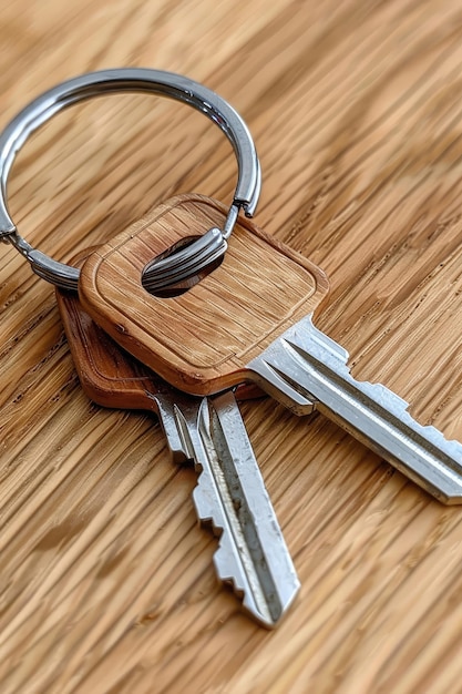 Dwa klucze są na drewnianej powierzchni.