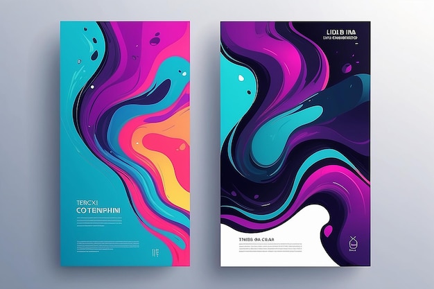Dwa kolorowe abstrakcyjne plakaty Płynny atrament Nowoczesne trendy w stylu Tło dla plakatów banerowych