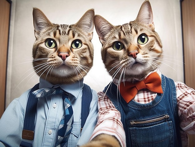 Dwa koty robiące selfie Zdjęcie wygenerowane przez sztuczną inteligencję