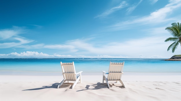 Dwa krzesła czekają na turystów, by odpocząć na spokojnej plaży.
