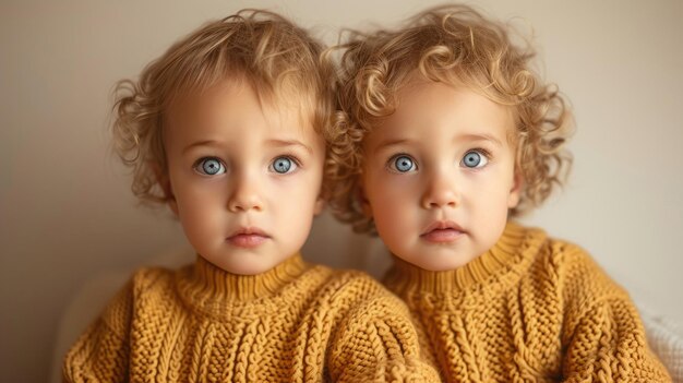 Zdjęcie dwa młode bliźniaki z pewnością spotykają się z kamerami.