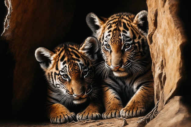 Dwa młodego tygrysa odpoczywa na skale