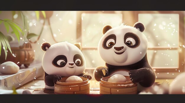 Zdjęcie dwa pandy siedzą na stole, a jeden ma na nim kapelusz.