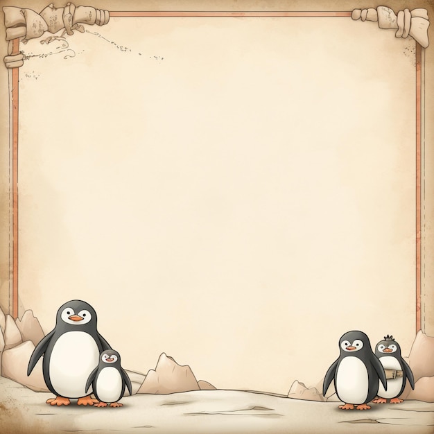 Zdjęcie dwa pingwiny stoją przed pustym papierem.