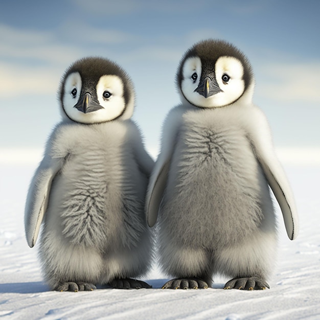 Dwa pingwiny stojące obok siebie, z których jeden jest oznaczony jako pingwin.