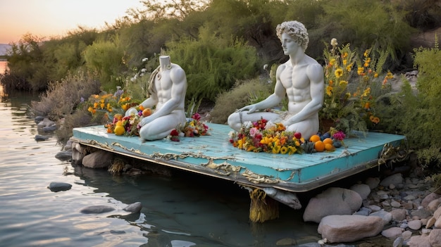 Dwa posągi siedzące na wodzie