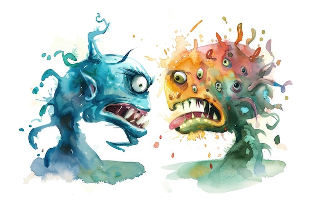 Zdjęcie dwa przerażające potwory pokazujące swoje zęby idealne dla projektów halloween