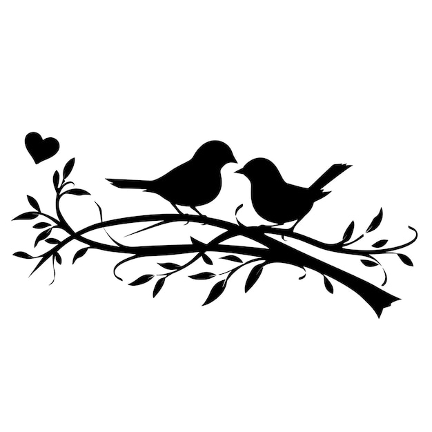 Zdjęcie dwa ptaki na gałęzi z sercem i sercem na nim