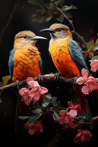dwa ptaki siedzące na gałęzi