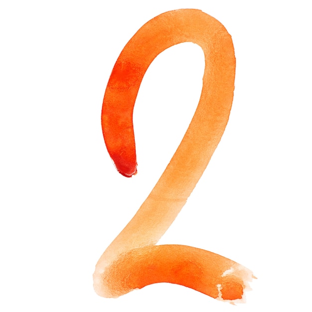 Dwa - Ręcznie malowane pomarańczowe cyfry akwarelowe
