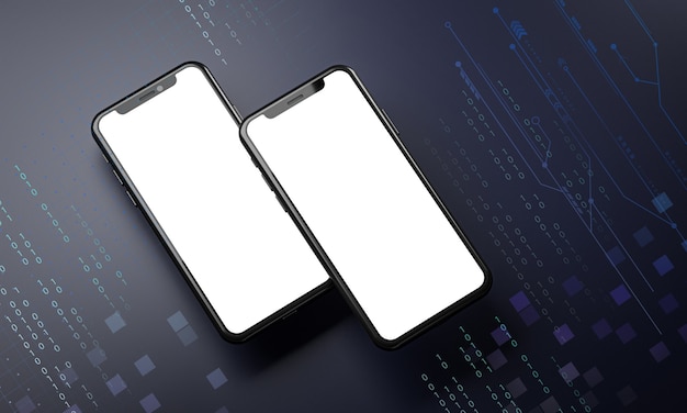 Dwa smartfony z pustym ekranem. Koncepcja technologii renderowania 3D