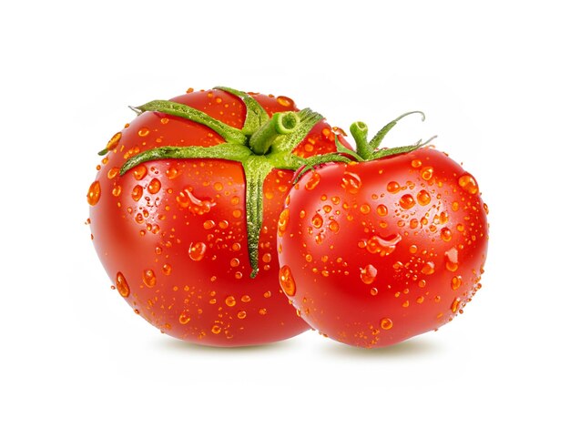 Zdjęcie dwa świeże pomidory izolowane na białym tle wygenerowano ai