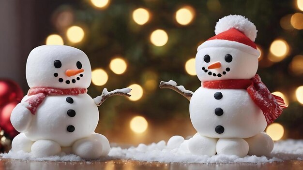 Dwa szczęśliwe, śmieszne bałwany piankowe, świąteczne dekoracje zimowe