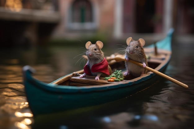 Dwa szczury w łodzi na kanale