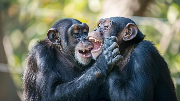 Zdjęcie dwa szympansy bawią się generative ai