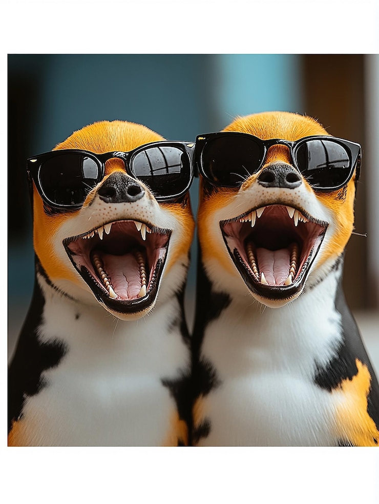 Zdjęcie dwa wypchane pingwiny z okularami słonecznymi, na których jest napisane "pinguin"