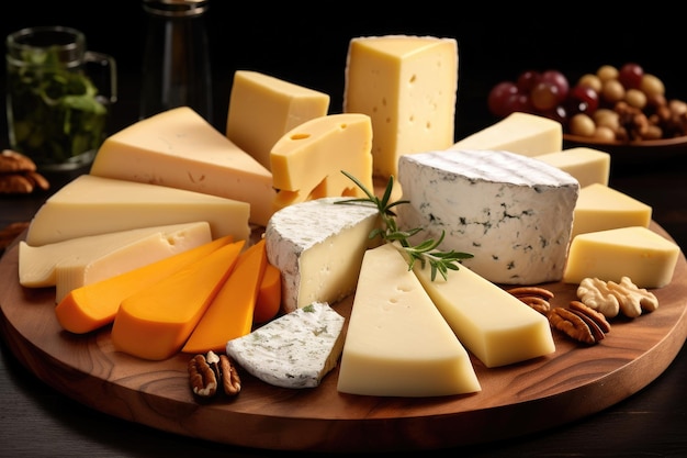 Dwanaście plasterków różnych rodzajów sera na talerzu serów