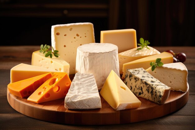 Dwanaście plasterków różnych rodzajów sera na talerzu serów